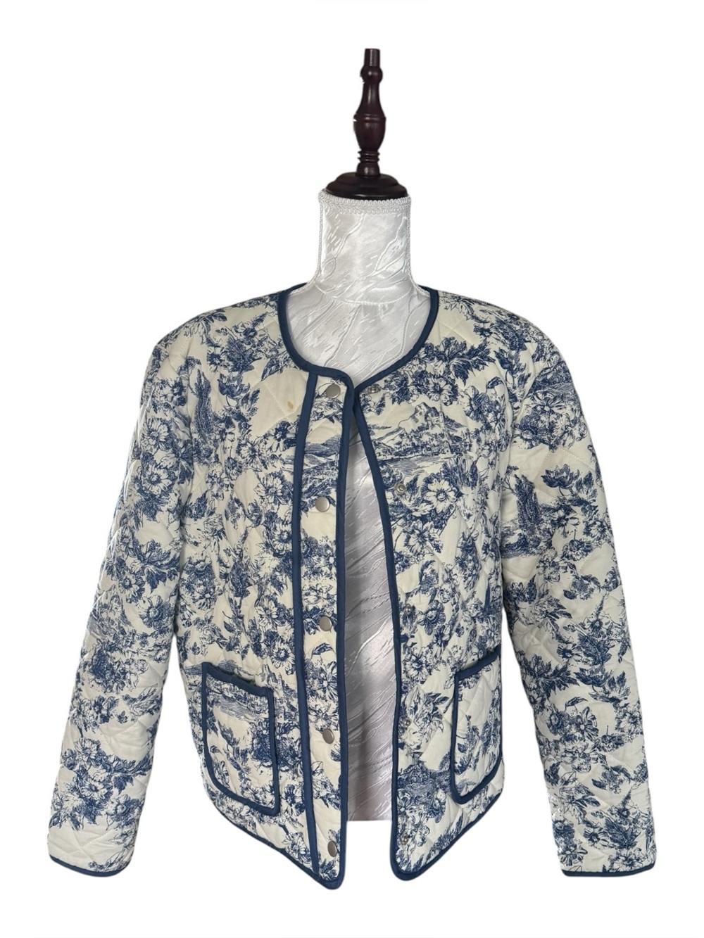 Rachel Zoe Blue and White Quilted Toile Jacket